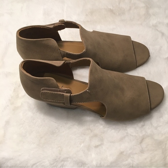 Natural Soul Daya Taupe Open Toe Booties Suede Block Heel Size 11M SB-M - Picture 2 of 9